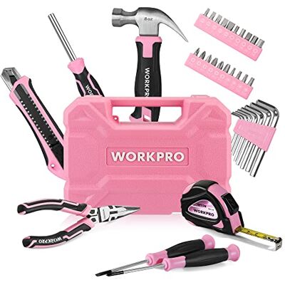 WORKPRO 35 Piezas Juego de Herramientas Portátil para DIY con Caja Rosa, Herramientas Rosa con Alicates Destornilladores Llaves Martillo etc. para Bricolaje y Reparaciones Diarias WORKPRO 35 Piezas Juego de Herramientas Portátil para DIY con Caja Rosa, Herramientas Rosa con Alicates Destornilladores Llaves Martillo etc. para Bricolaje y Reparaciones Diarias