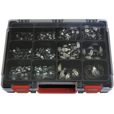 RIEGLER Caja surtida (326 x 241 x 57 mm, equipamiento reducido, 175 abrazaderas de manguera de 2 oídos, 82 abrazaderas de manguera de rosca de caracol RIEGLER Caja surtida (326 x 241 x 57 mm, equipamiento reducido, 175 abrazaderas de manguera de 2 oídos, 82 abrazaderas de manguera de rosca de caracol