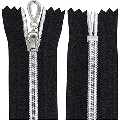 AERZETIX Juego de 10 Cremalleras en espiral N°5 25cm no separable autoblocante malla en nylon plata tirador cursor en metal color negro mercería AERZETIX Juego de 10 Cremalleras en espiral N°5 25cm no separable autoblocante malla en nylon plata tirador cursor en metal color negro mercería