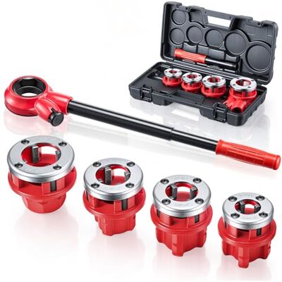 VEVOR Kit de Roscado de Tuberías con Trinquete, Terrajas 4 Medidas BSPT, Roscadora Manual para Tubos de Hierro Dúctil con Trinquete, Mango y Maletín Portátil para Reparación y Instalación de Tuberías VEVOR Kit de Roscado de Tuberías con Trinquete, Terrajas 4 Medidas BSPT, Roscadora Manual para Tubos de Hierro Dúctil con Trinquete, Mango y Maletín Portátil para Reparación y Instalación de Tuberías