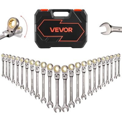 VEVOR Juego de Llaves de Trinquete 24 Unidades, Llaves Combinadas con Carraca, Cabezas Flexibles, Métrica y SAE, con Estuche de Almacenamiento, para Reparación de Automóvil Bricolaje Hogar, Niquelado VEVOR Juego de Llaves de Trinquete 24 Unidades, Llaves Combinadas con Carraca, Cabezas Flexibles, Métrica y SAE, con Estuche de Almacenamiento, para Reparación de Automóvil Bricolaje Hogar, Niquelado