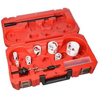 Milwaukee Estuche de 11 piezas (Especial IBERIA) 16, 20, 25, 32, 40, 51, 64 mm, 1 adaptador de 14-30 mm (Ref. 49567010). 1 adaptador de 32-152 mm (Ref. 49569100). 2 brocas piloto 1 extensión de 330 mm. Llave Milwaukee Estuche de 11 piezas (Especial IBERIA) 16, 20, 25, 32, 40, 51, 64 mm, 1 adaptador de 14-30 mm (Ref. 49567010). 1 adaptador de 32-152 mm (Ref. 49569100). 2 brocas piloto 1 extensión de 330 mm. Llave