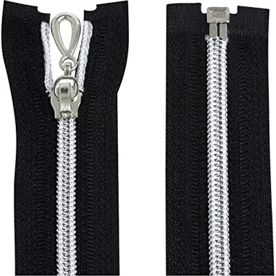 AERZETIX Juego de 2 Cremalleras en espiral N°5 45cm separable autoblocante malla en nylon plata tirador cursor en metal color negro mercería AERZETIX Juego de 2 Cremalleras en espiral N°5 45cm separable autoblocante malla en nylon plata tirador cursor en metal color negro mercería