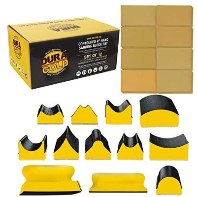 Dura-Gold Juego de 12 bloques de lijado manual de perfil contorneado de 4 pulgadas con kit de papel de lija de gancho y bucle de 40 hojas, formas cóncavas y convexas intercambiables surtidas, muebles Dura-Gold Juego de 12 bloques de lijado manual de perfil contorneado de 4 pulgadas con kit de papel de lija de gancho y bucle de 40 hojas, formas cóncavas y convexas intercambiables surtidas, muebles