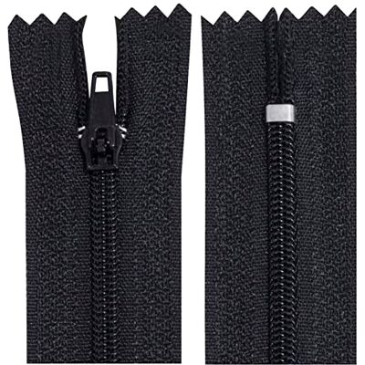 AERZETIX Juego de 10 Cremalleras en espiral N°3 no separable 25cm en nylon cursor autoblocante en metal color negro ropa costura pantalones mercería AERZETIX Juego de 10 Cremalleras en espiral N°3 no separable 25cm en nylon cursor autoblocante en metal color negro ropa costura pantalones mercería