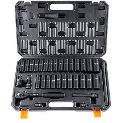 VEVOR Juego de Vasos de Impacto 1/2" Juego de Vasos de Impacto 33 Piezas 26 Enchufes con Herramienta de Trinquete Acero de Aleación CR-V HRC 42-48 con Estuche de Transporte para Reparación Automática VEVOR Juego de Vasos de Impacto 1/2" Juego de Vasos de Impacto 33 Piezas 26 Enchufes con Herramienta de Trinquete Acero de Aleación CR-V HRC 42-48 con Estuche de Transporte para Reparación Automática
