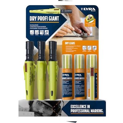 LYRA Dry Professional Giant Display 12 marcadores de construcción y 9 minas de repuesto LYRA Dry Professional Giant Display 12 marcadores de construcción y 9 minas de repuesto