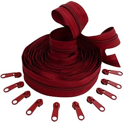 AERZETIX C62662x5-C62831x10 Kit de cremallera espiral 5m N°5 color: rojo oscuro + 10 cursores N°5 no bloqueable color: rojo oscuro en nylon/metal merceria AERZETIX C62662x5-C62831x10 Kit de cremallera espiral 5m N°5 color: rojo oscuro + 10 cursores N°5 no bloqueable color: rojo oscuro en nylon/metal merceria