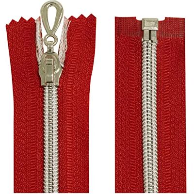 AERZETIX Juego de 2 Cremalleras en espiral N°5 65cm separable autoblocante malla en nylon plata tirador cursor en metal color rojo mercería AERZETIX Juego de 2 Cremalleras en espiral N°5 65cm separable autoblocante malla en nylon plata tirador cursor en metal color rojo mercería