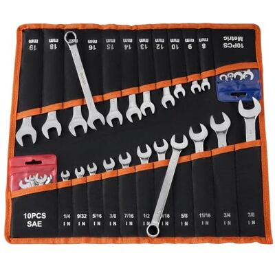 VEVOR Juego de Llaves Combinadas 42 Unidades, Llave de Estrella de 12 Puntas, Métrica y SAE, Acero al Carbono, con Bolsa de Almacenamiento, para Reparaciones de Automóvil Bricolaje Hogar Talleres VEVOR Juego de Llaves Combinadas 42 Unidades, Llave de Estrella de 12 Puntas, Métrica y SAE, Acero al Carbono, con Bolsa de Almacenamiento, para Reparaciones de Automóvil Bricolaje Hogar Talleres