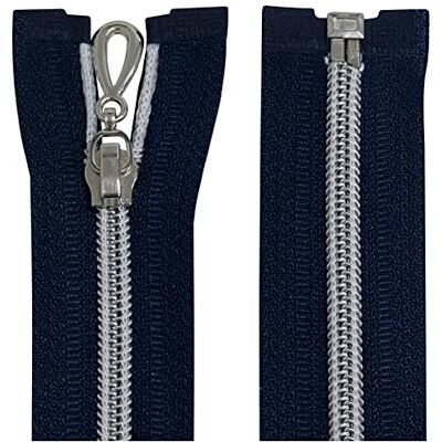 AERZETIX Juego de 2 Cremalleras en espiral N°5 50cm separable autoblocante malla en nylon plata tirador cursor en metal color azul oscuro mercería AERZETIX Juego de 2 Cremalleras en espiral N°5 50cm separable autoblocante malla en nylon plata tirador cursor en metal color azul oscuro mercería