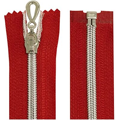 AERZETIX Juego de 2 Cremalleras en espiral N°5 40cm separable autoblocante malla en nylon plata tirador cursor en metal color rojo mercería AERZETIX Juego de 2 Cremalleras en espiral N°5 40cm separable autoblocante malla en nylon plata tirador cursor en metal color rojo mercería