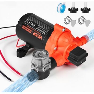VEVOR Bomba de Diafragma, 12 V DC, 15,1 L/min, Autocebante, de 3 Cámaras con Presostato Automático, Presión de 2,75 Bar, para Autocaravanas, Caravanas, Barcos, Yates y Lavaderos de Coches, 156 W VEVOR Bomba de Diafragma, 12 V DC, 15,1 L/min, Autocebante, de 3 Cámaras con Presostato Automático, Presión de 2,75 Bar, para Autocaravanas, Caravanas, Barcos, Yates y Lavaderos de Coches, 156 W