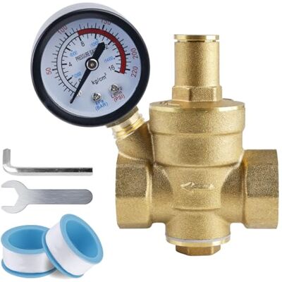 WIYETY Reductor de presión y agua 3/4 pulgadas DN20, con manómetro y válvula de ajuste, de latón WIYETY Reductor de presión y agua 3/4 pulgadas DN20, con manómetro y válvula de ajuste, de latón
