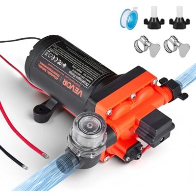 VEVOR Bomba de Diafragma, 12 V DC, 22,7 L/min, Autocebante, de 4 Cámaras con Presostato Automático y Presión de 4,8 bar, para Autocaravanas, Caravanas, Barcos, Yates y Lavaderos de Coches, 204 W VEVOR Bomba de Diafragma, 12 V DC, 22,7 L/min, Autocebante, de 4 Cámaras con Presostato Automático y Presión de 4,8 bar, para Autocaravanas, Caravanas, Barcos, Yates y Lavaderos de Coches, 204 W