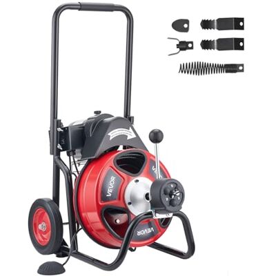 VEVOR Desatascador Eléctrico de Tuberías 30 m x 9,5 mm con Alimentación Automática con 4 Cabezales y Ruedas Máquina para Desatascar Desagües Fregadero WC Alcantarillado para Tuberías de 50 mm a 100 mm VEVOR Desatascador Eléctrico de Tuberías 30 m x 9,5 mm con Alimentación Automática con 4 Cabezales y Ruedas Máquina para Desatascar Desagües Fregadero WC Alcantarillado para Tuberías de 50 mm a 100 mm