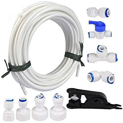 Queta 20m 1/4" tubo de agua y Equipo de Conector, 10pzs RO Osmosis Inversa Sistema de Filtro Paquete para refrigerador etc; (Tubos+Válvula de bola+Conector rápido+20m Tubo 6.35mm+Cortador tubos) Queta 20m 1/4" tubo de agua y Equipo de Conector, 10pzs RO Osmosis Inversa Sistema de Filtro Paquete para refrigerador etc; (Tubos+Válvula de bola+Conector rápido+20m Tubo 6.35mm+Cortador tubos)