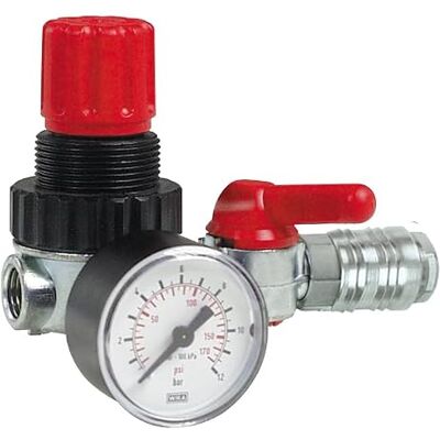 FIAC Regulador de Presión, Manómetro y Grifo de Línea, Accesorios 1/4" F-Universal, Prensa. Max 12 Bar, caudal 180 l/min FIAC Regulador de Presión, Manómetro y Grifo de Línea, Accesorios 1/4" F-Universal, Prensa. Max 12 Bar, caudal 180 l/min