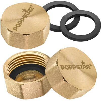 POPPSTAR Tapones de latón 1 pulgada rosca interior (BSP G 1" (30,3mm), hasta 50 bar, hexagonales), 3 juntas (30,5mm), 3 piezas POPPSTAR Tapones de latón 1 pulgada rosca interior (BSP G 1" (30,3mm), hasta 50 bar, hexagonales), 3 juntas (30,5mm), 3 piezas