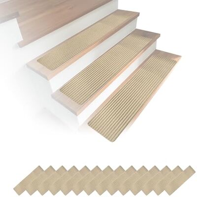 Relaxdays Set de 16 Alfombrillas Autoadhesivas para escalones, rectangulares, 75 x 20 cm, Beige Relaxdays Set de 16 Alfombrillas Autoadhesivas para escalones, rectangulares, 75 x 20 cm, Beige