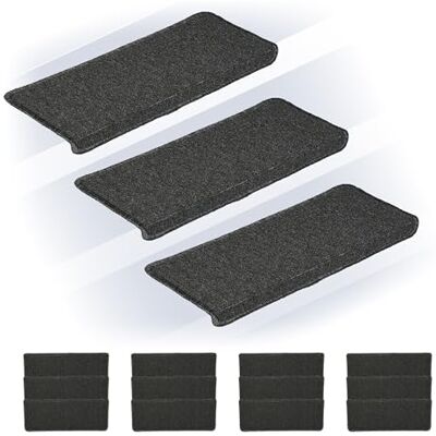 Relaxdays Alfombras para Escaleras, Set 15, Alfombrillas Escalones, Antideslizantes, 65x24cm, Autoadhesivas, Gris Oscuro Relaxdays Alfombras para Escaleras, Set 15, Alfombrillas Escalones, Antideslizantes, 65x24cm, Autoadhesivas, Gris Oscuro