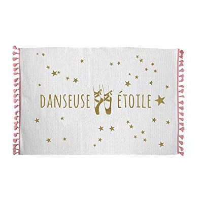 Douceur d'Intérieur Alfombra Rectangular con Flecos de 50 x 80 cm, algodón Estampado en Oro Bailarina Estrella Douceur d'Intérieur Alfombra Rectangular con Flecos de 50 x 80 cm, algodón Estampado en Oro Bailarina Estrella