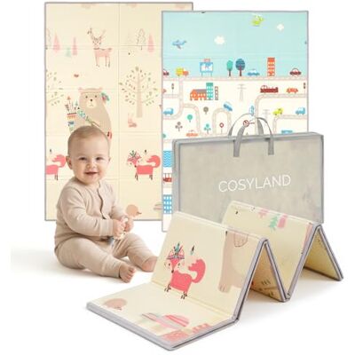 COSYLAND Alfombra Bebé Acolchada Plegable XPE Reversible, Tapete de Juegos Infantil Antideslizante e Impermeable para Suelo, Colchoneta Bebé, Oso Gordito y Ciudad de Coches, 150 x 180 x 1 cm COSYLAND Alfombra Bebé Acolchada Plegable XPE Reversible, Tapete de Juegos Infantil Antideslizante e Impermeable para Suelo, Colchoneta Bebé, Oso Gordito y Ciudad de Coches, 150 x 180 x 1 cm