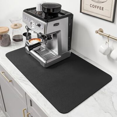 PoYang Alfombrilla de café grande de 24 x 16 pulgadas, accesorios de barra de café para encimera, tapete absorbente para secar platos, antideslizante y almohadilla oculta para máquina de espresso PoYang Alfombrilla de café grande de 24 x 16 pulgadas, accesorios de barra de café para encimera, tapete absorbente para secar platos, antideslizante y almohadilla oculta para máquina de espresso
