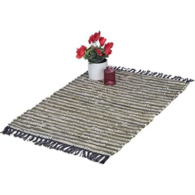 Relaxdays Alfombra de Algodón y Piel con Flecos, Hecha a Mano, Decorativa, Antideslizante, 60x100 cm, Verde y Beige Relaxdays Alfombra de Algodón y Piel con Flecos, Hecha a Mano, Decorativa, Antideslizante, 60x100 cm, Verde y Beige