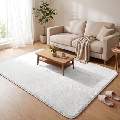VOUNOT ® Alfombra Moderna para Salón 160x230 cm, Pelo Corto Suave y Lavable, con Base y Alfombrilla Antideslizante Doble, para Dormitorio o Habitación, Crema VOUNOT ® Alfombra Moderna para Salón 160x230 cm, Pelo Corto Suave y Lavable, con Base y Alfombrilla Antideslizante Doble, para Dormitorio o Habitación, Crema