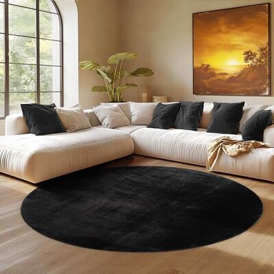 SIMPEX Alfombra Redonda Negro 160 cm Alfombra de Pelo Corto Lavable, Redonda, Antideslizante y Suave, Diseño Monocromático Moderno para Sala, Dormitorio, Cocina y Habitación Infantil SIMPEX Alfombra Redonda Negro 160 cm Alfombra de Pelo Corto Lavable, Redonda, Antideslizante y Suave, Diseño Monocromático Moderno para Sala, Dormitorio, Cocina y Habitación Infantil