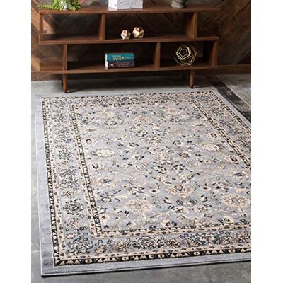 Unique Alfombra Tradicional Kashan, colección Floral con Borde Gris, 122 x 183 cm Unique Alfombra Tradicional Kashan, colección Floral con Borde Gris, 122 x 183 cm
