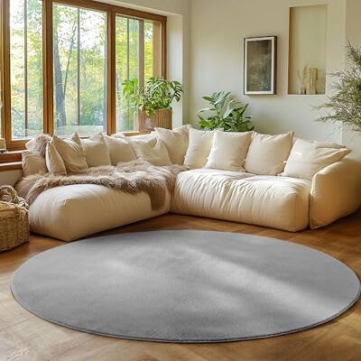 SIMPEX Alfombra Redonda Plata 120 cm Alfombra de Pelo Corto Lavable, Redonda, Antideslizante y Suave, Diseño Monocromático Moderno para Sala, Dormitorio, Cocina y Habitación Infantil SIMPEX Alfombra Redonda Plata 120 cm Alfombra de Pelo Corto Lavable, Redonda, Antideslizante y Suave, Diseño Monocromático Moderno para Sala, Dormitorio, Cocina y Habitación Infantil
