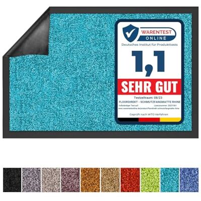 Floordirekt Rhine Felpudo para entrada (60 x 180 cm, lavable y potente, con parte trasera antideslizante, color turquesa Floordirekt Rhine Felpudo para entrada (60 x 180 cm, lavable y potente, con parte trasera antideslizante, color turquesa