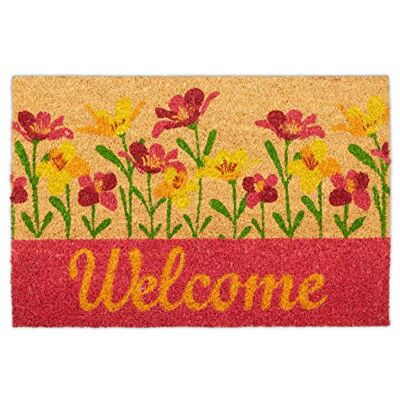 Relaxdays Felpudo Fibra de Coco, Mensaje Welcome y Flores, 40x60 cm, Interior y Exterior, Antideslizante, Natural/Rojo Relaxdays Felpudo Fibra de Coco, Mensaje Welcome y Flores, 40x60 cm, Interior y Exterior, Antideslizante, Natural/Rojo