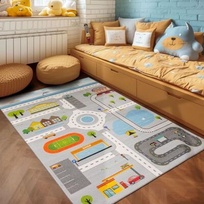 SIMPEX Alfombra Infantil Gris 120x170 cm Diseño Carretera Moderno Antideslizante Lavable Fácil Cuidado Suave Antialérgica Habitación SIMPEX Alfombra Infantil Gris 120x170 cm Diseño Carretera Moderno Antideslizante Lavable Fácil Cuidado Suave Antialérgica Habitación