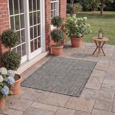 Safavieh Alfombra Contemporáneas para Sala de Estar, Comedor, Dormitorio Courtyard Collection, Pelo Corto, Negro y Beige, 61 X 109 cm Safavieh Alfombra Contemporáneas para Sala de Estar, Comedor, Dormitorio Courtyard Collection, Pelo Corto, Negro y Beige, 61 X 109 cm