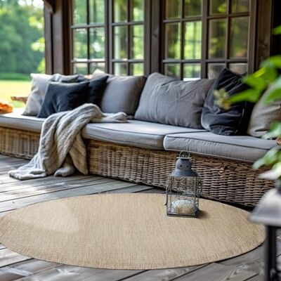 SIMPEX Alfombra Interior Exterior Redonda 160 cm Beige Lavable Impermeable Tejido Plano para terraza jardín salón Cocina y Comedor SIMPEX Alfombra Interior Exterior Redonda 160 cm Beige Lavable Impermeable Tejido Plano para terraza jardín salón Cocina y Comedor