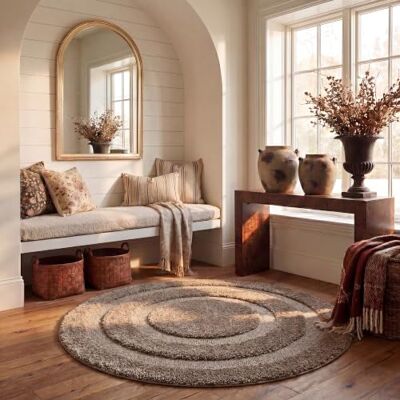 SAFAVIEH Alfombra Shag Sala de Estar, Comedor, Dormitorio Florida Shag Collection, Pelo Largo, Beige y Beige, 122 X 122 cm SAFAVIEH Alfombra Shag Sala de Estar, Comedor, Dormitorio Florida Shag Collection, Pelo Largo, Beige y Beige, 122 X 122 cm