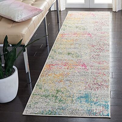 Safavieh Alfombra Boho Sala de Estar, Comedor, Dormitorio Madison Collection, Pelo Corto, Gris y Oro, 66 X 305 cm Safavieh Alfombra Boho Sala de Estar, Comedor, Dormitorio Madison Collection, Pelo Corto, Gris y Oro, 66 X 305 cm