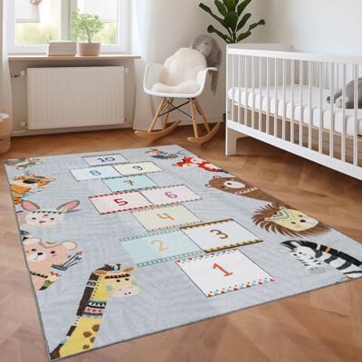SIMPEX Alfombra Infantil Gris 100x150 cm Rayuela Diseño Moderno Antideslizante Lavable Fácil Cuidado Suave Antialérgica Habitación SIMPEX Alfombra Infantil Gris 100x150 cm Rayuela Diseño Moderno Antideslizante Lavable Fácil Cuidado Suave Antialérgica Habitación