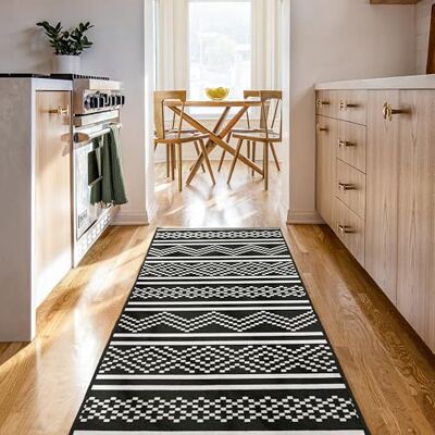 Björn&Schiller Alfombra de Pasillo 60 x 180 cm, Antideslizante, para Pasillo, Dormitorio y salón, Moderna Alfombra Larga, Alfombra de Cocina (Shadow Grid (Negro)) Björn&Schiller Alfombra de Pasillo 60 x 180 cm, Antideslizante, para Pasillo, Dormitorio y salón, Moderna Alfombra Larga, Alfombra de Cocina (Shadow Grid (Negro))