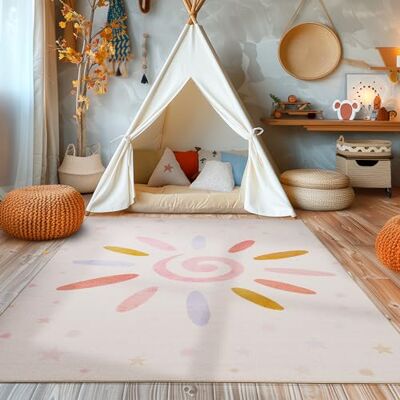 SIMPEX Alfombra Infantil Multicolor 80x120 cm Sol y Estrella Diseño Moderno Antideslizante Lavable Suave Antialérgica Habitación SIMPEX Alfombra Infantil Multicolor 80x120 cm Sol y Estrella Diseño Moderno Antideslizante Lavable Suave Antialérgica Habitación