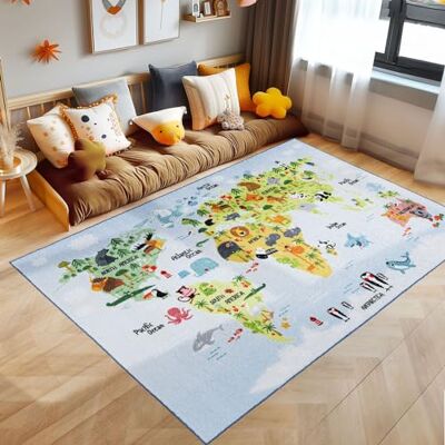 SIMPEX Alfombra Infantil Azul 160x230 cm Mapa del Mundo con Animales Diseño Moderno Antideslizante Lavable Suave Antialérgica Habitación SIMPEX Alfombra Infantil Azul 160x230 cm Mapa del Mundo con Animales Diseño Moderno Antideslizante Lavable Suave Antialérgica Habitación