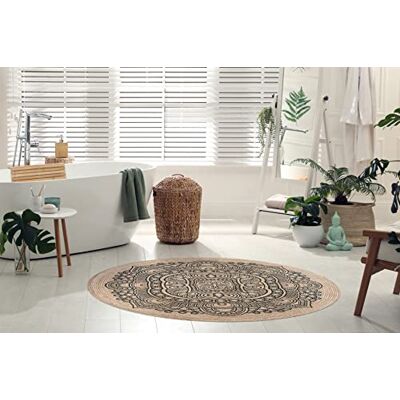 eCarpet Tango Collection Round Circle Ornamental Rug Living Room Kitchen Hall Cosy Scandi Handmade Recycled 3080-120 cm x 120 cm Hand-Woven Chic Bohemian Mandala Printed Pattern Cotton eCarpet Tango Collection Round Circle Ornamental Rug Living Room Kitchen Hall Cosy Scandi Handmade Recycled 3080-120 cm x 120 cm Hand-Woven Chic Bohemian Mandala Printed Pattern Cotton
