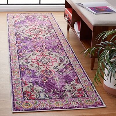 Safavieh Alfombra Boho Sala de Estar, Comedor, Dormitorio Monaco Collection, Pelo Corto, Violeta y Fucsia, 66 x 244 cm Safavieh Alfombra Boho Sala de Estar, Comedor, Dormitorio Monaco Collection, Pelo Corto, Violeta y Fucsia, 66 x 244 cm