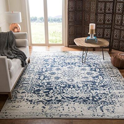 Safavieh Alfombra Angustiadas Sala de Estar, Comedor, Dormitorio Madison Collection, Pelo Corto, Crema y Azul Marino, 120 x 120 cm Safavieh Alfombra Angustiadas Sala de Estar, Comedor, Dormitorio Madison Collection, Pelo Corto, Crema y Azul Marino, 120 x 120 cm