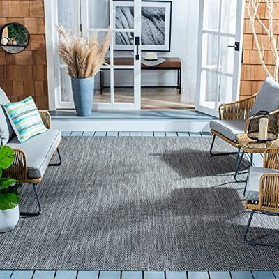 Safavieh Alfombra Contemporáneas para Sala de Estar, Comedor, Dormitorio Courtyard Collection, Pelo Corto, Negro y Beige, 79 X 152 cm Safavieh Alfombra Contemporáneas para Sala de Estar, Comedor, Dormitorio Courtyard Collection, Pelo Corto, Negro y Beige, 79 X 152 cm