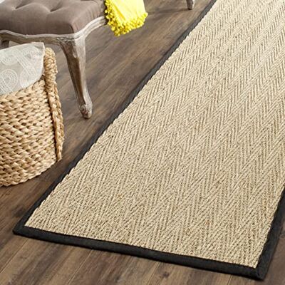 Safavieh Alfombra De Fibra Natural Sala de Estar, Comedor, Dormitorio Natural Fiber Collection, Pelo Corto, Natural y Negro, 76 X 183 cm Safavieh Alfombra De Fibra Natural Sala de Estar, Comedor, Dormitorio Natural Fiber Collection, Pelo Corto, Natural y Negro, 76 X 183 cm