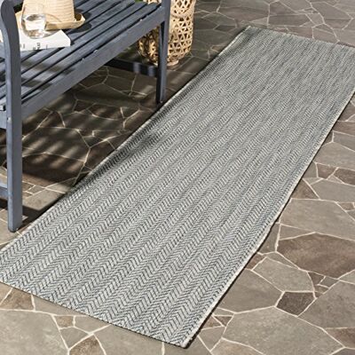 Safavieh Alfombra Contemporáneas para Sala de Estar, Comedor, Dormitorio Courtyard Collection, Pelo Corto, Gris y Azul Marino, 69 X 201 cm Safavieh Alfombra Contemporáneas para Sala de Estar, Comedor, Dormitorio Courtyard Collection, Pelo Corto, Gris y Azul Marino, 69 X 201 cm